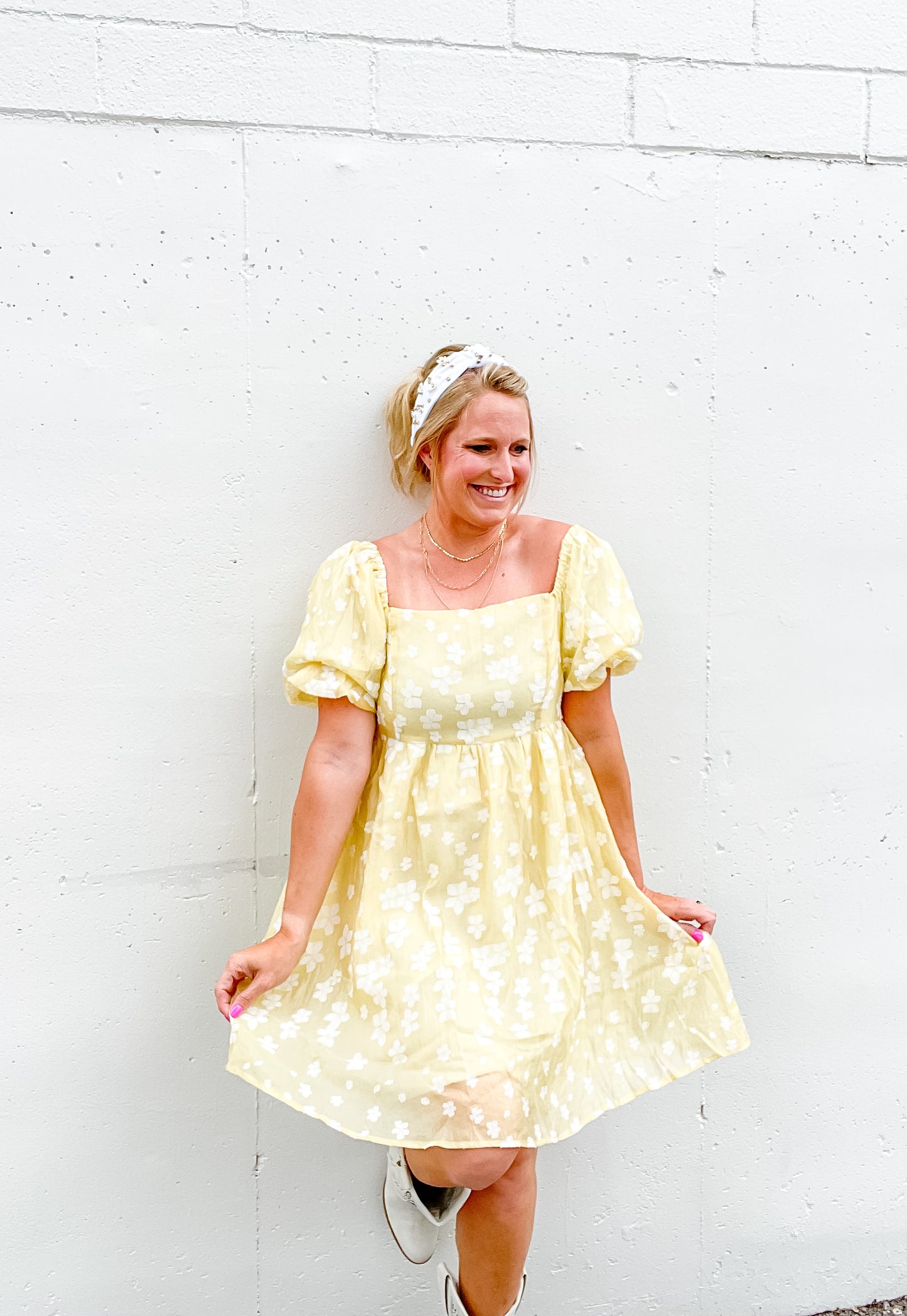 Yellow Floral Puff Sleeve Dress