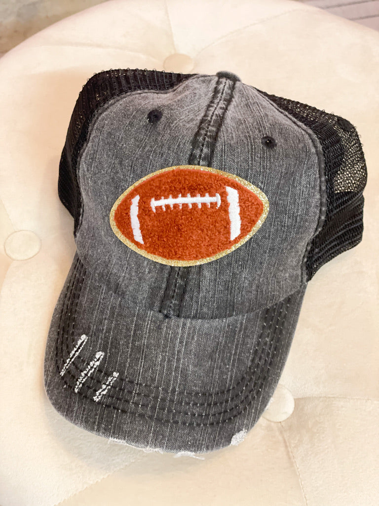 Distressed Black Football Hat