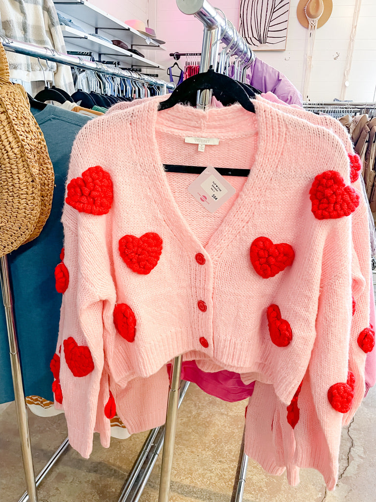 Fluffy Heart Cropped Cardigan