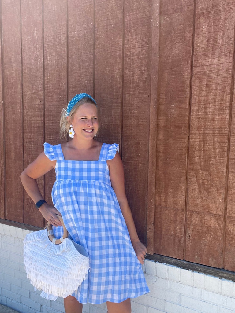 Checkered Ruffle Sleeve Dress