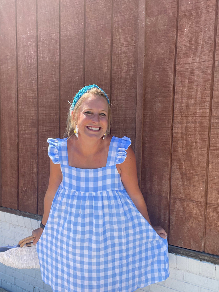 Checkered Ruffle Sleeve Dress