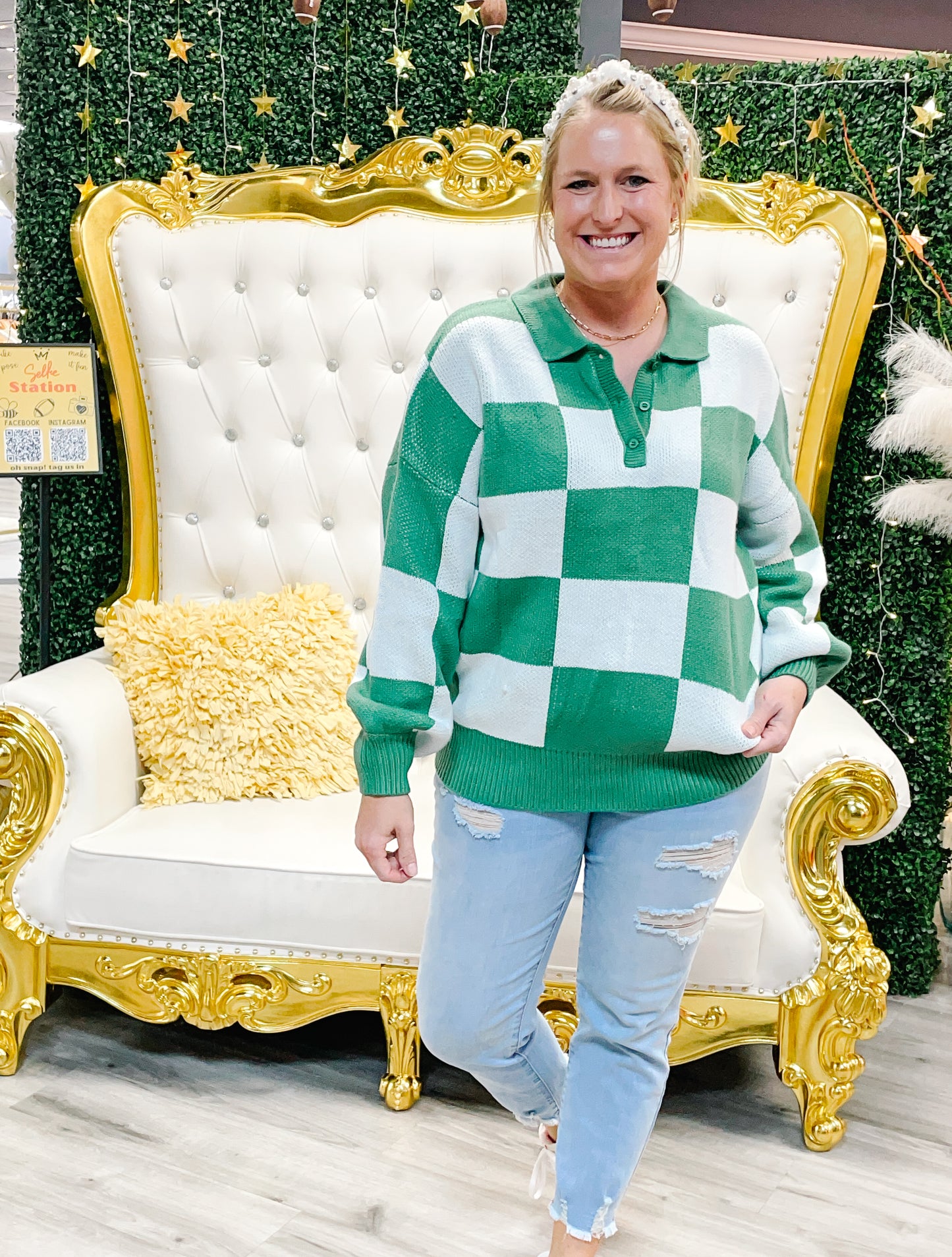 Green Check Collared Sweater