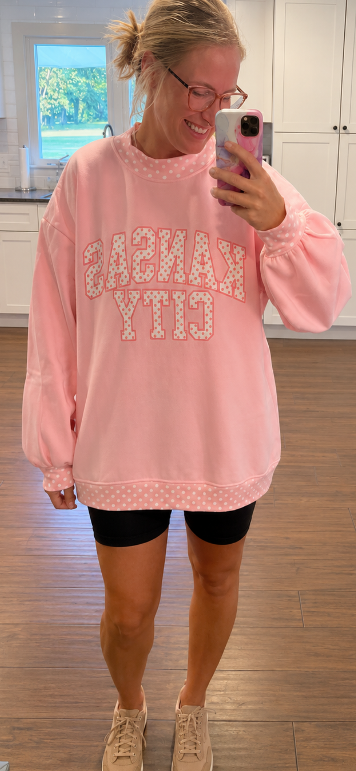 PINK Polka Dot KANSAS CITY Mock Neck (READ DESCRIPTION)