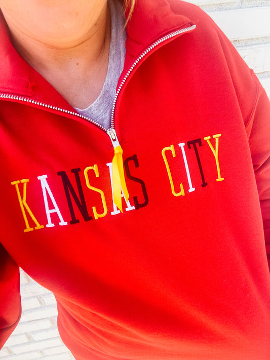 Red Kansas City Embroidered 1/4 Zip
