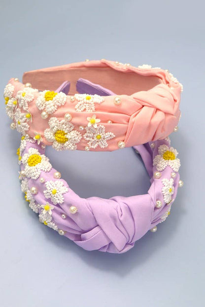 SEED BEAD DAISY FLOWER KNOTTED HEADBANDS