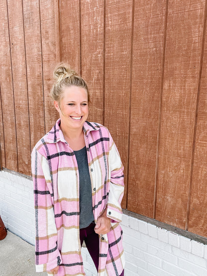 Pink Oversized Plaid Shacket