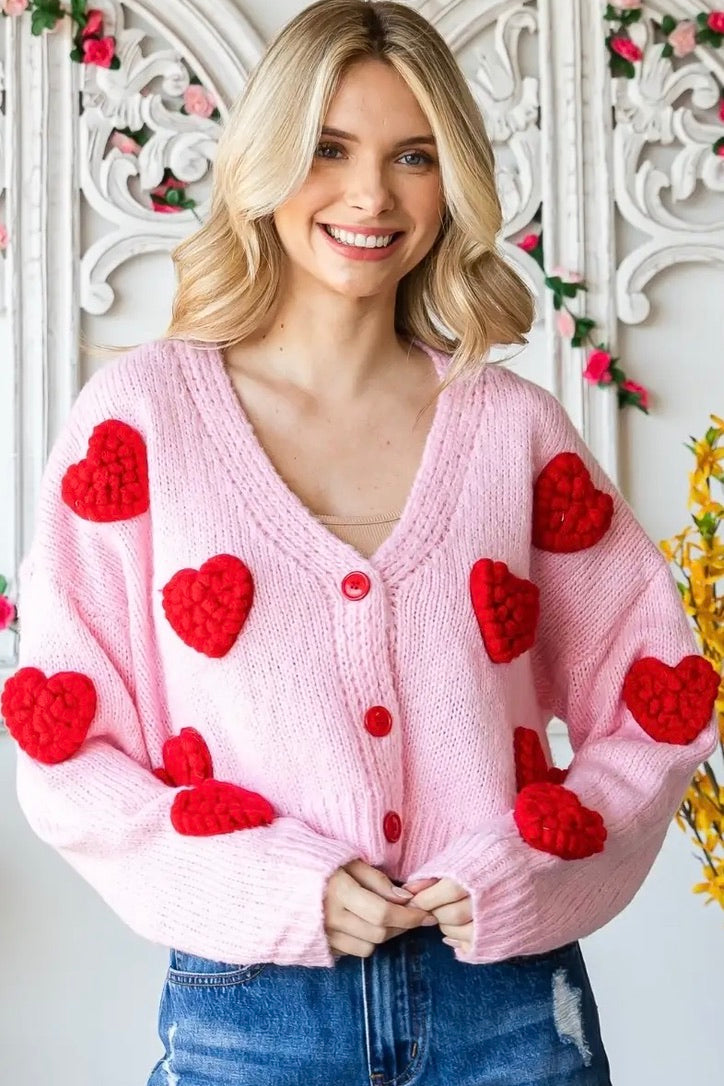 Fluffy Heart Cropped Cardigan