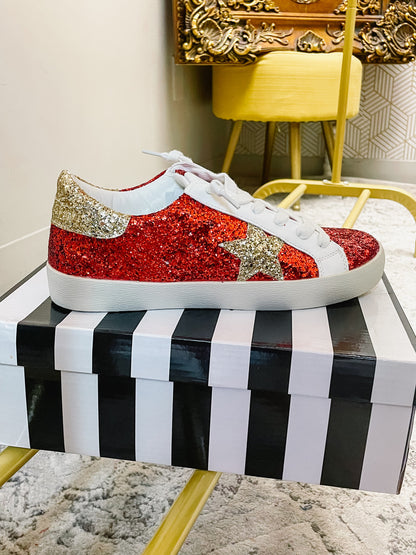 Gold/Red Glitter Sneakers