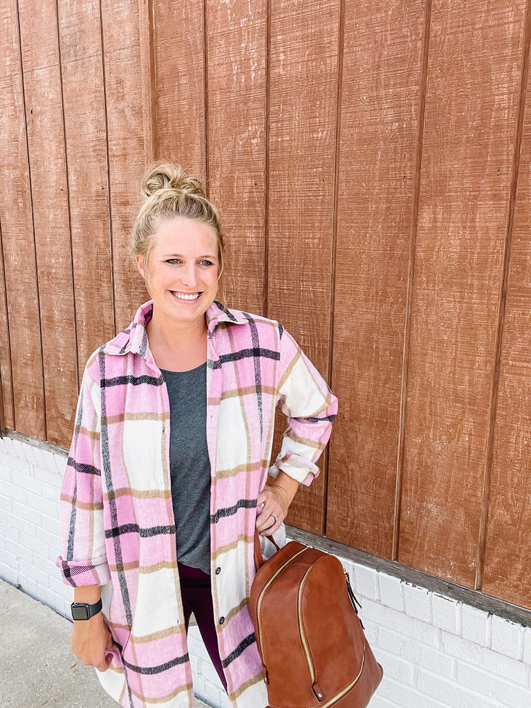 Pink Oversized Plaid Shacket