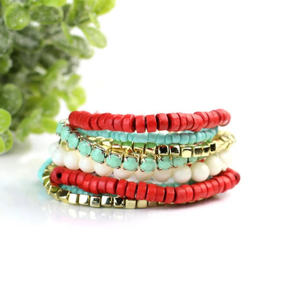 Teal/Red/Gold Beaded Stack