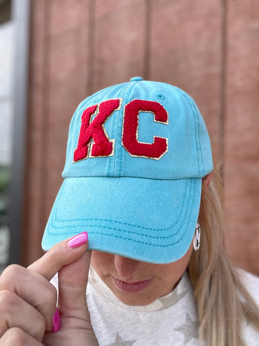 Distressed Teal/Red KC Dad Hat