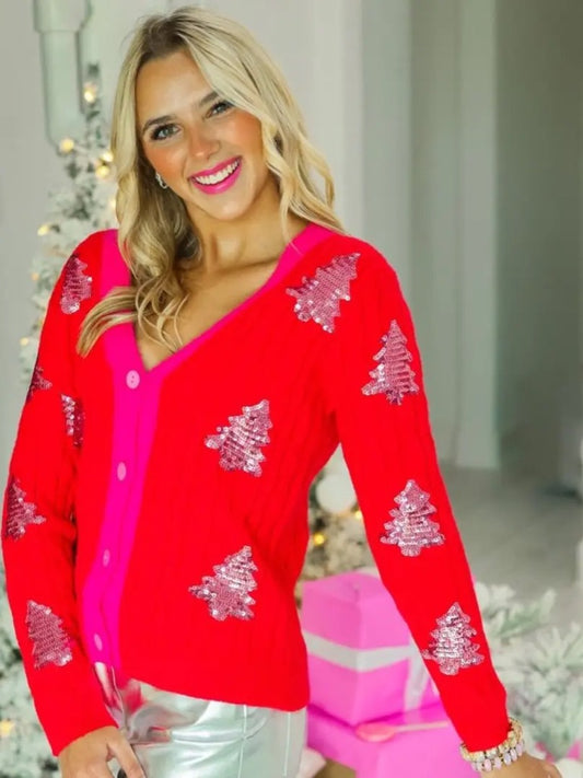 Sequin Christmas Tree Cardigan