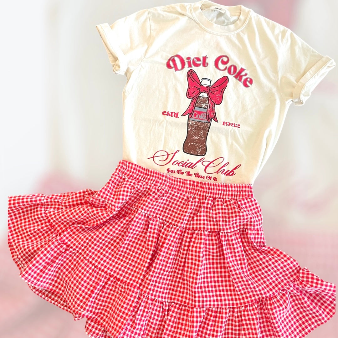 Red Checked High Waist Ruffle Skirt