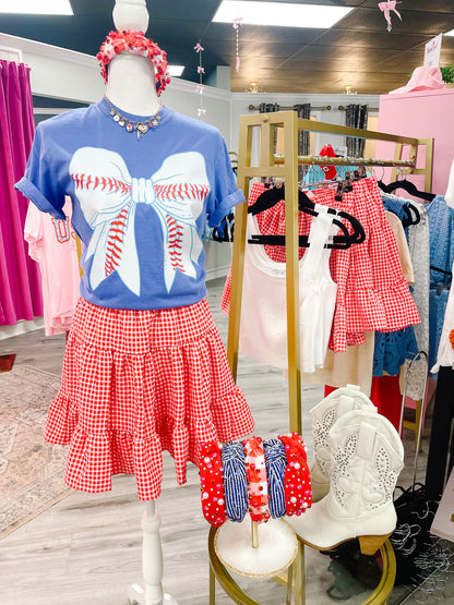 Red Checked High Waist Ruffle Skirt
