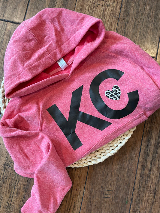 CLOSEOUT-Pink KC Leopard Heart Hoodie