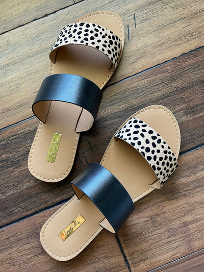 SALE - Black  Leopard Slide Sandals