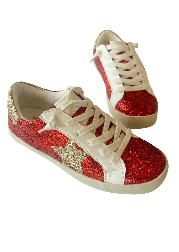 Gold/Red Glitter Sneakers