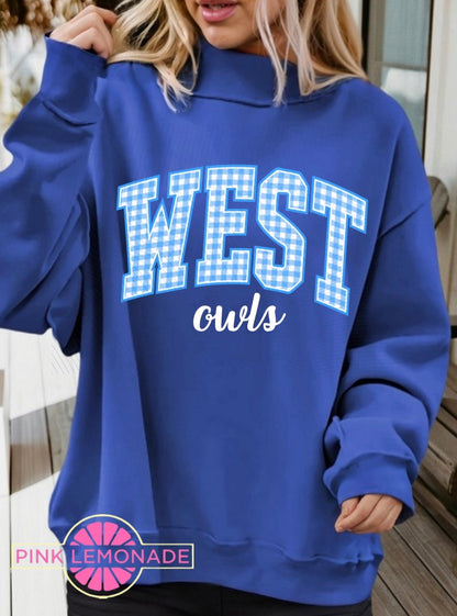 Gingham WEST Owls Mockneck