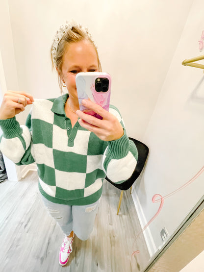 Green Check Collared Sweater