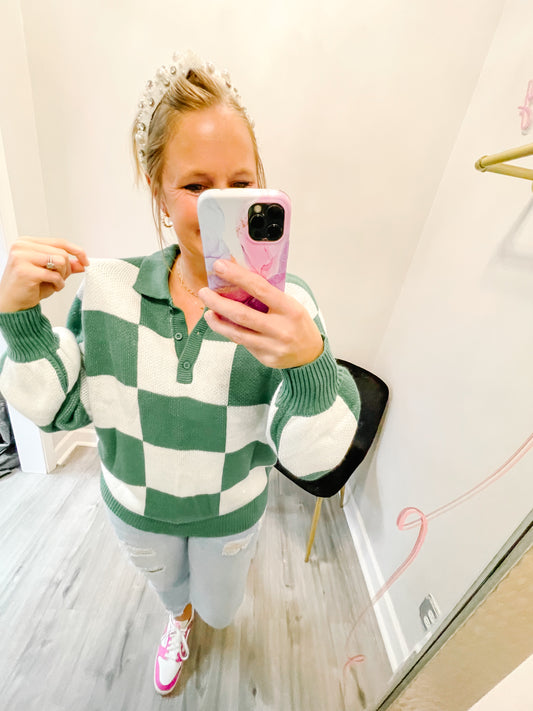 Green Check Collared Sweater