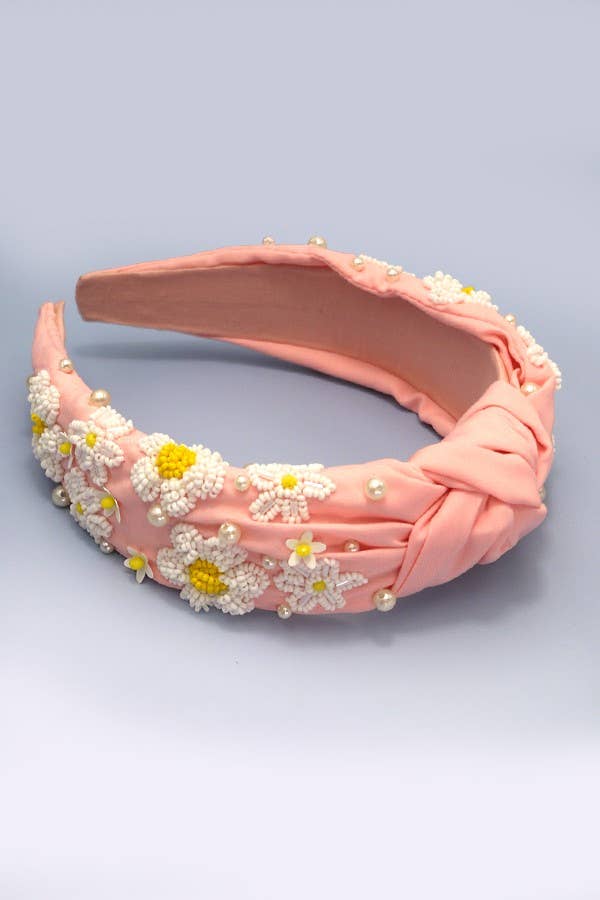 SEED BEAD DAISY FLOWER KNOTTED HEADBANDS