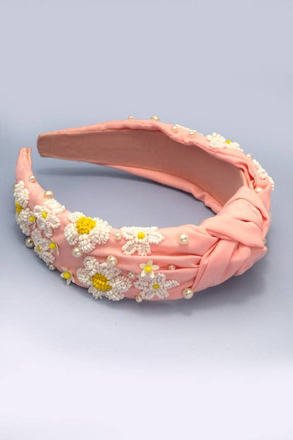 SEED BEAD DAISY FLOWER KNOTTED HEADBANDS