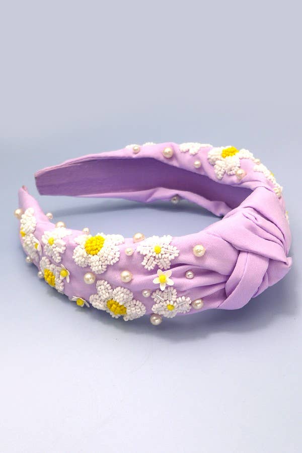 SEED BEAD DAISY FLOWER KNOTTED HEADBANDS