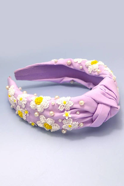 SEED BEAD DAISY FLOWER KNOTTED HEADBANDS