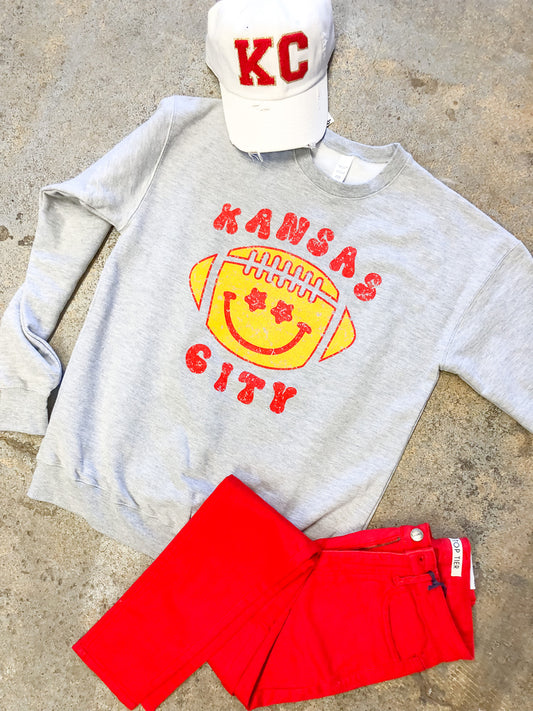 SALE- KC Smiley Football Sweatshirt